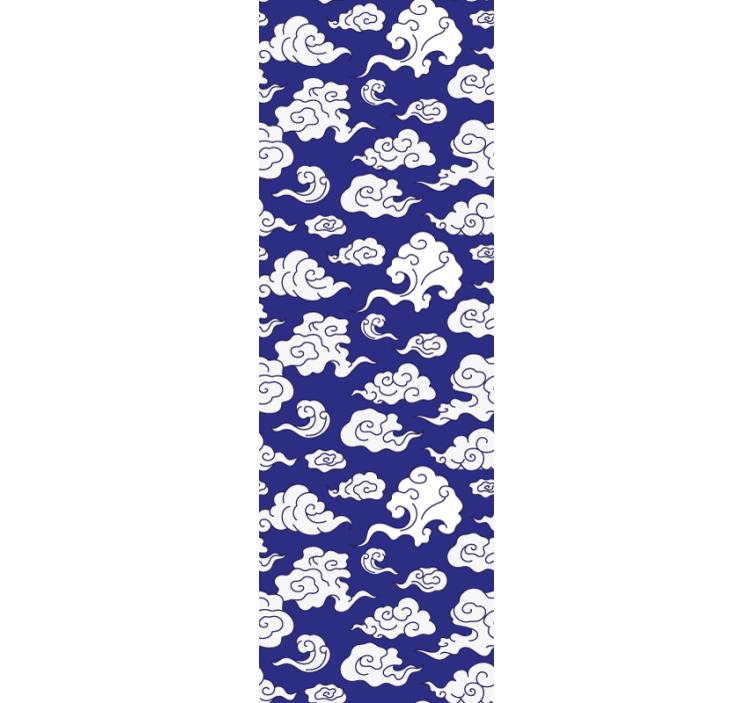 Cortina roller moderno nubes blancas silueteadas fondo azul - TenVinilo