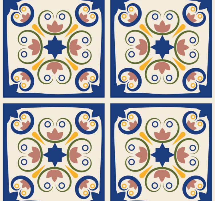 Cortina roller moderno azulejo portugués de flores rosas - TenVinilo