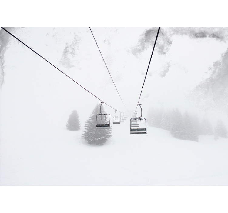 Cortina roller blanca fotografía de teleférico en nieve - TenVinilo