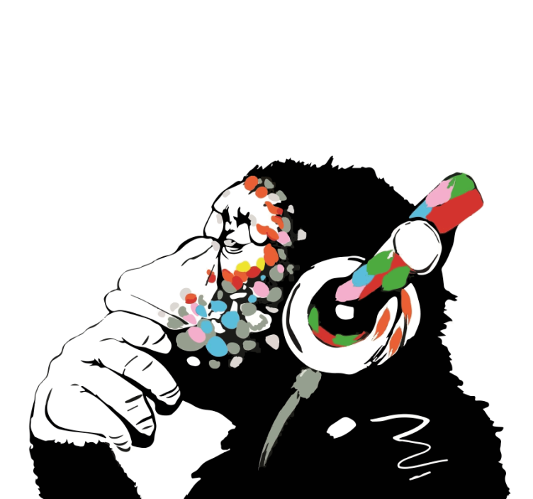 Cortina roller living comedor mono banksy música - TenVinilo