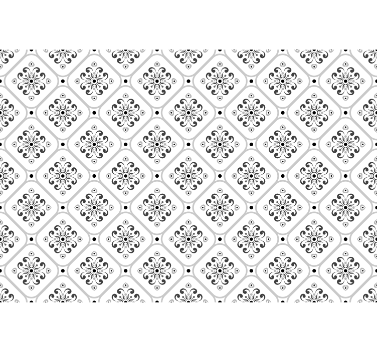 Cortina roller blanca patrón mosaico gris clásico - TenVinilo