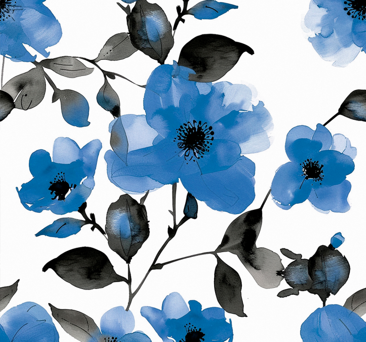 Cortina roller azul con diseño de amapolas azules - TenVinilo