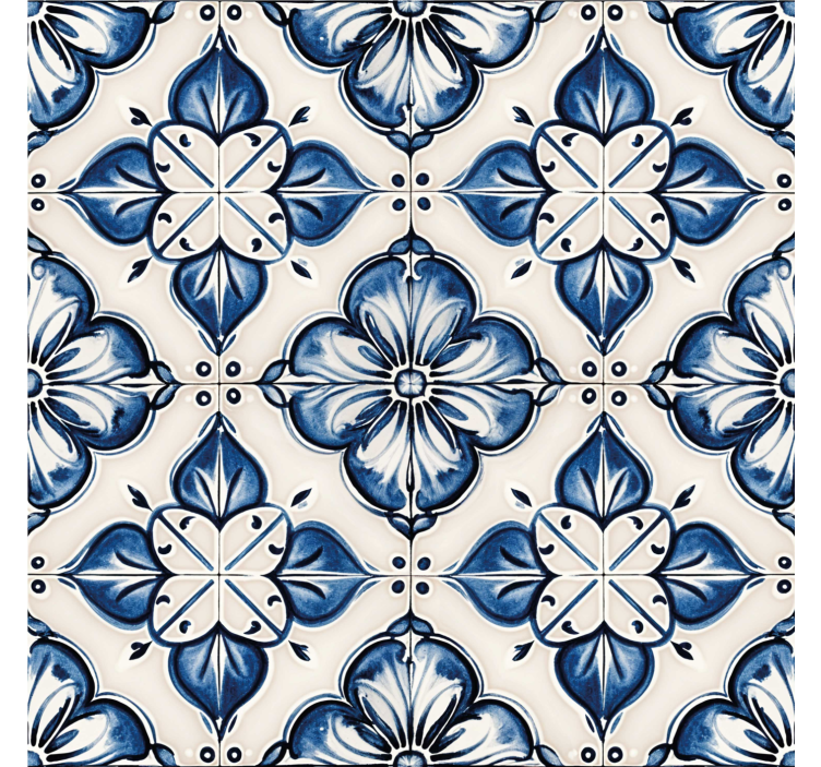 Cortina roller azul patrón floral azul - TenVinilo