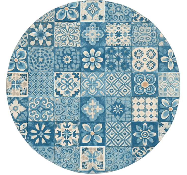 Cortina roller azul azulejos de mosaico circular - TenVinilo