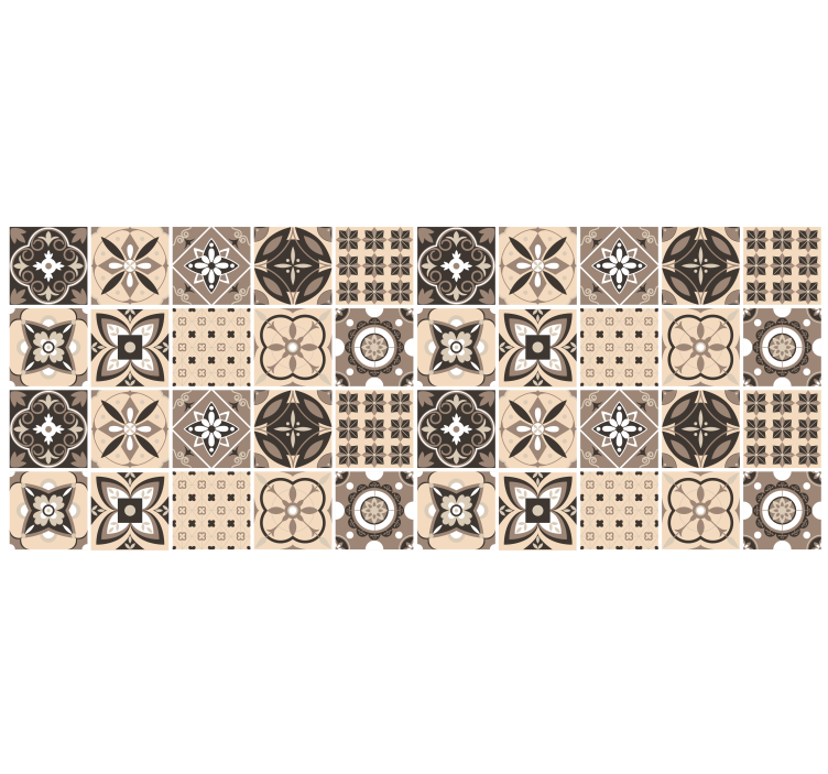 Cortina roller beige con patrón de azulejos geométricos - TenVinilo
