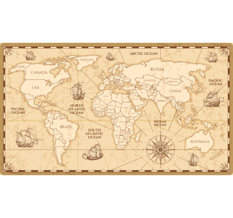 Cortina roller beige diseño de mapa mundial vintage - TenVinilo