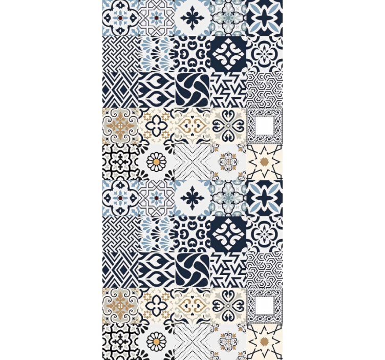 Cortina roller beige azulejos azules - TenVinilo