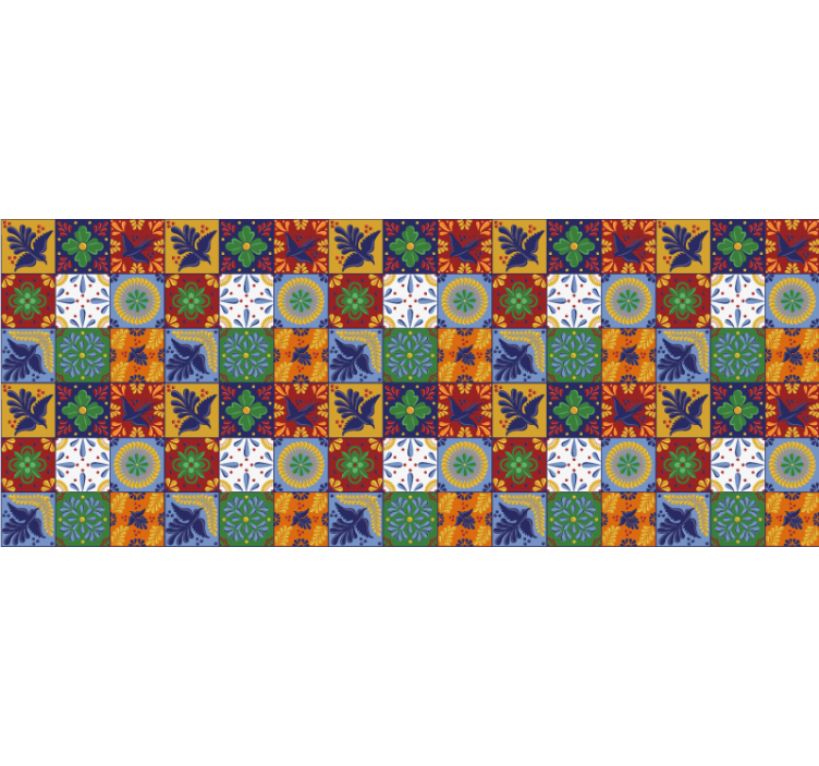 Cortina roller habitación azulejos mexicanos coloridos - TenVinilo