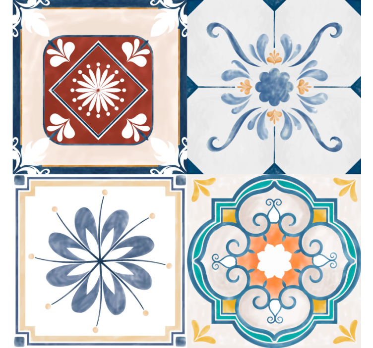 Cortina roller habitación vintage cuatro azulejos - TenVinilo