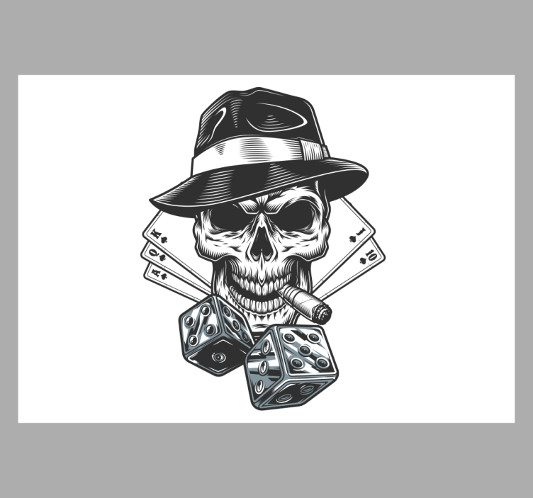 Cortina roller blanca con dados y calavera - TenVinilo