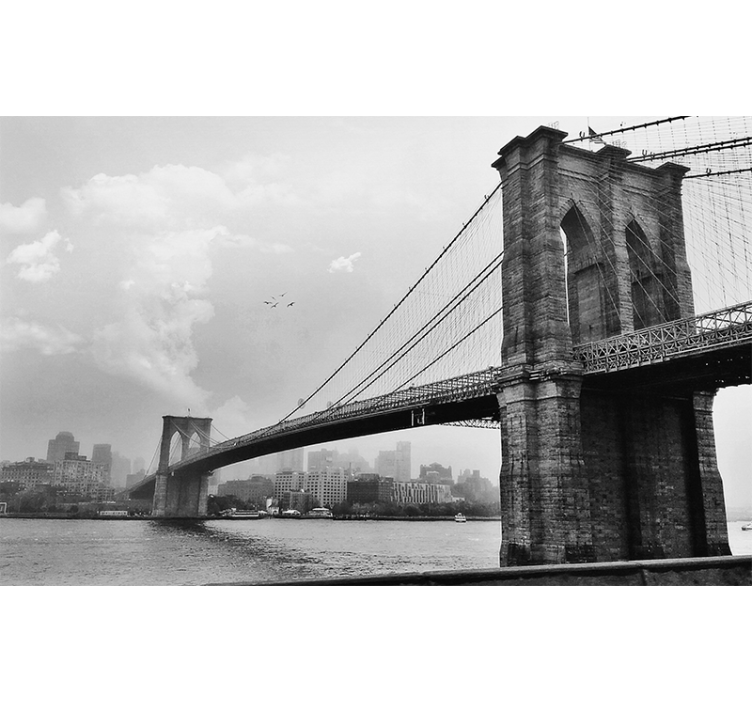 Cortina roller gris mural de salón con puente de nueva york - TenVinilo
