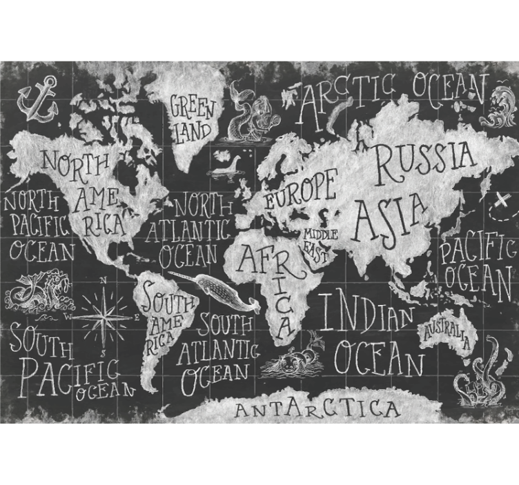 Cortina roller gris mapa del mundo mítico - TenVinilo