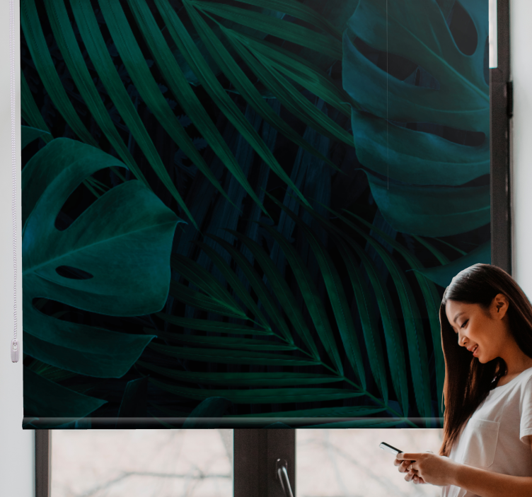 Cortina roller árboles patrones de hojas tropicales - TenVinilo