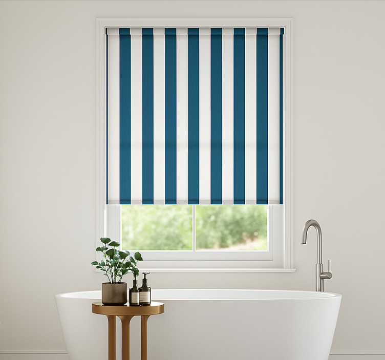 Cortina roller baño rayas azul celeste - TenVinilo