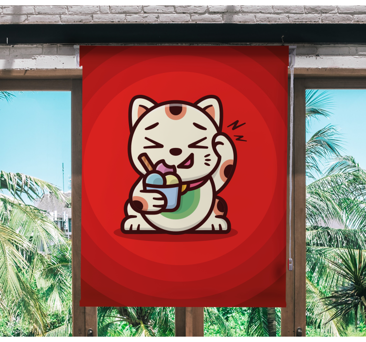 Cortina roller divertida gato disfrutando de golosinas - TenVinilo