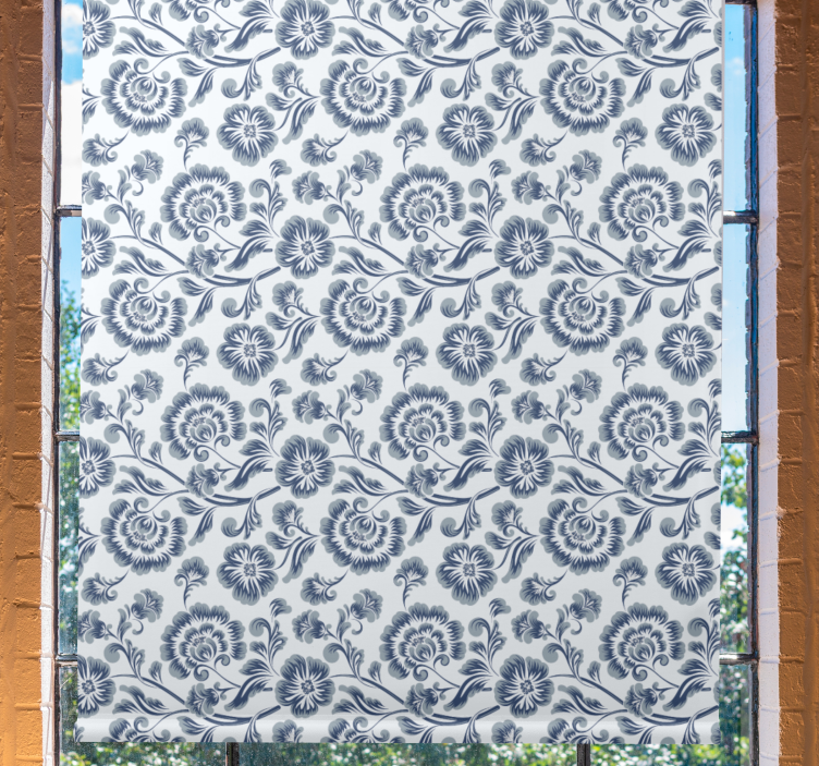 Cortina roller floral elegante tema gris - TenVinilo