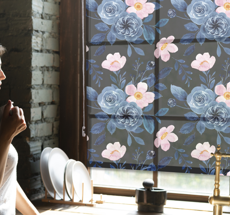 Cortina roller flores motivo floral azul - TenVinilo