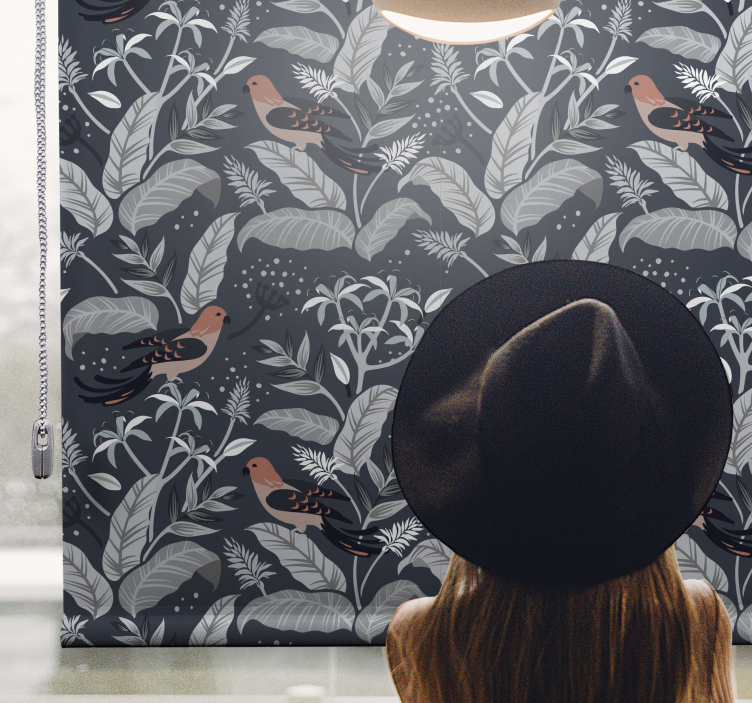 Cortina roller flores patrón de follaje de pájaro - TenVinilo