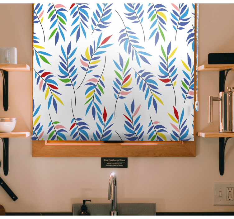 Cortina roller flores patrón de hojas coloridas - TenVinilo