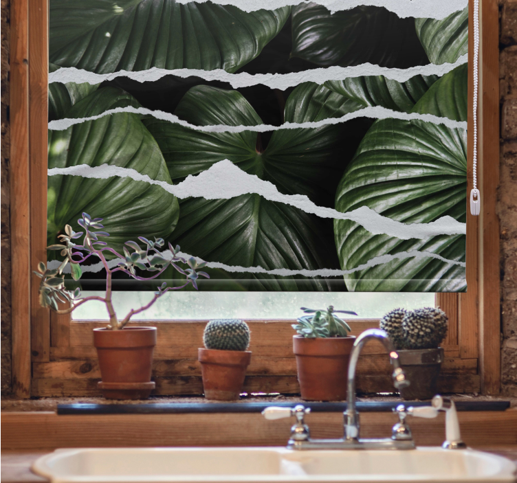 Cortina roller cocina patrones de hojas rasgadas - TenVinilo