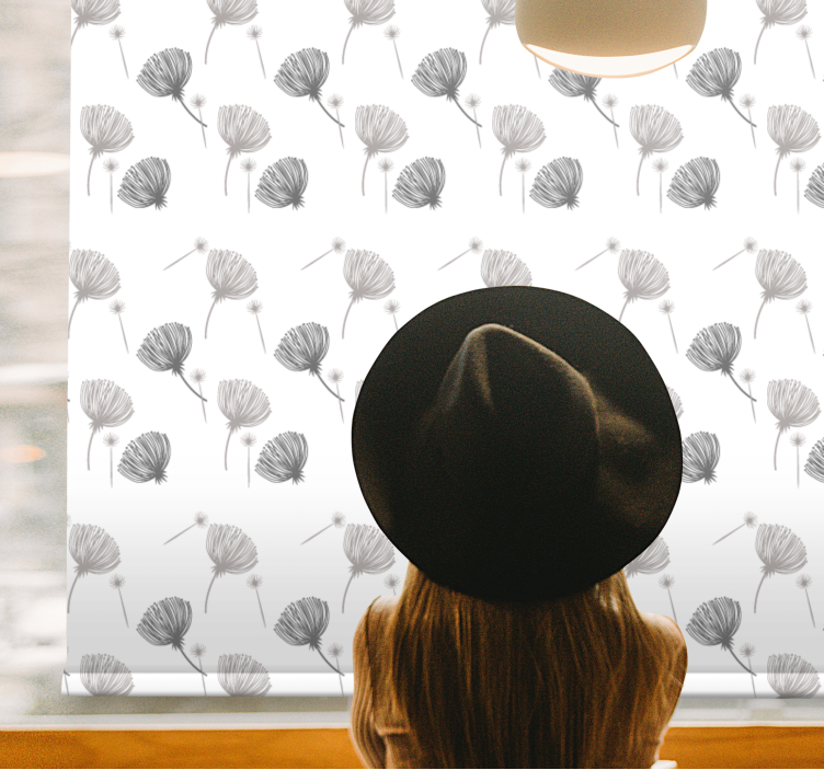 Cortina roller flores patrón gris suave - TenVinilo