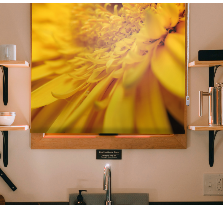 Cortina roller flores primer plano amarillo - TenVinilo