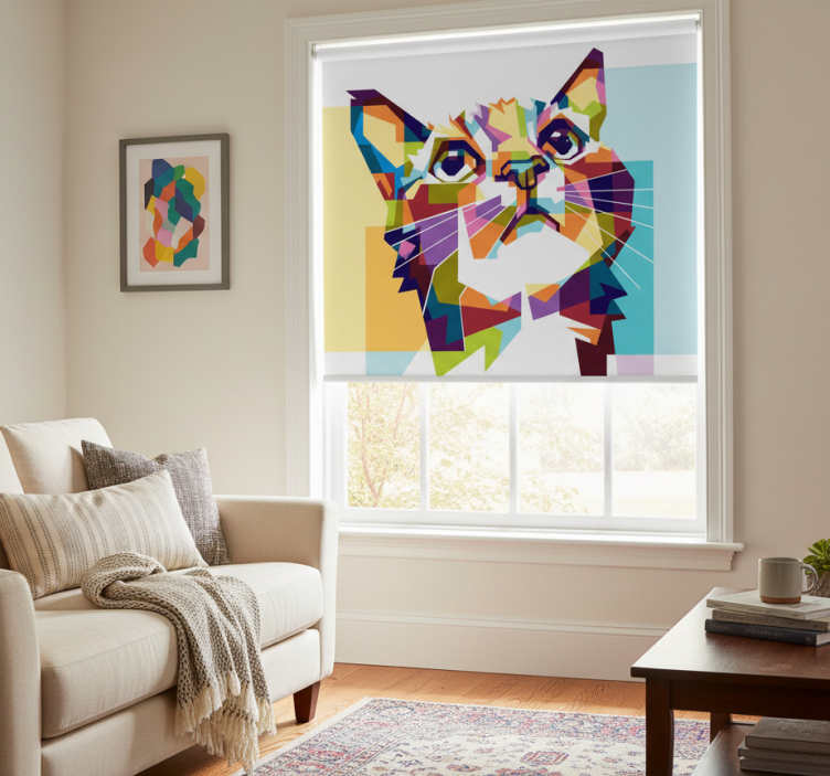 Cortina roller living comedor gatos de colores - TenVinilo