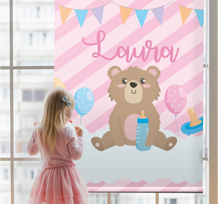 Cortina roller personalizable celebración del oso de peluche - TenVinilo