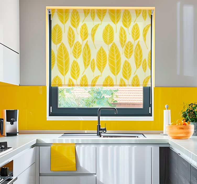Estor amarillo patrón de hojas grandes - TenVinilo