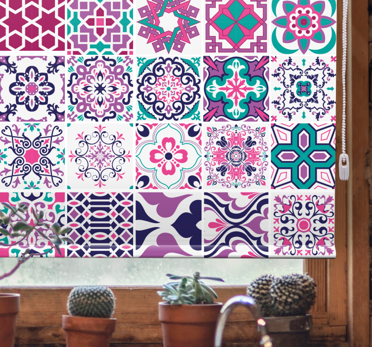 Estor baño Patrón de mosaico rosa marroquí - TenVinilo