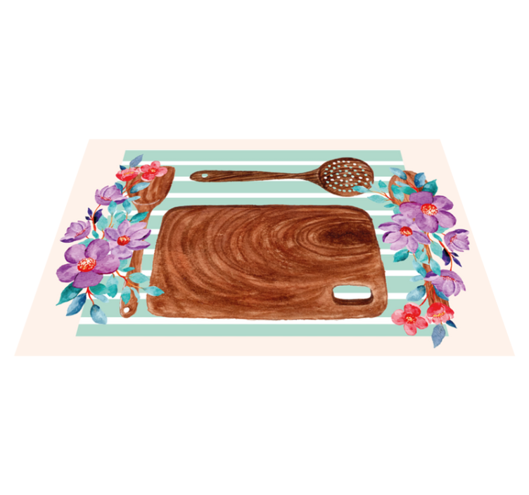 Mantel individual patrón Utensilios de madera con flores. - TenVinilo