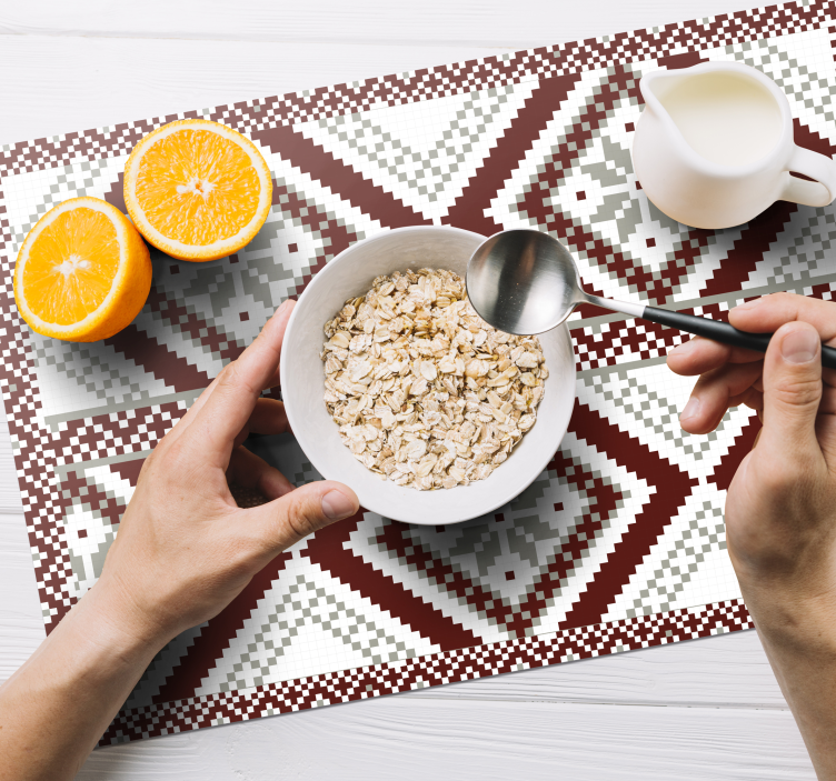 Mantel individual original Copos de nieve nórdicos rojo gris - TenVinilo