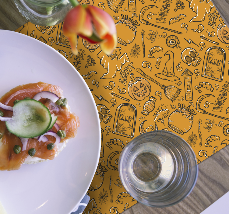 Fantasmas, calabazas y arañas mantel individual de halloween - TenVinilo