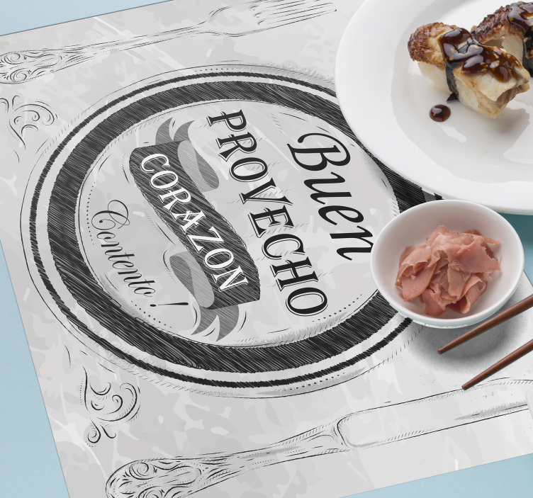 Mantel individual frase corazón feliz vientre lleno  - TenVinilo