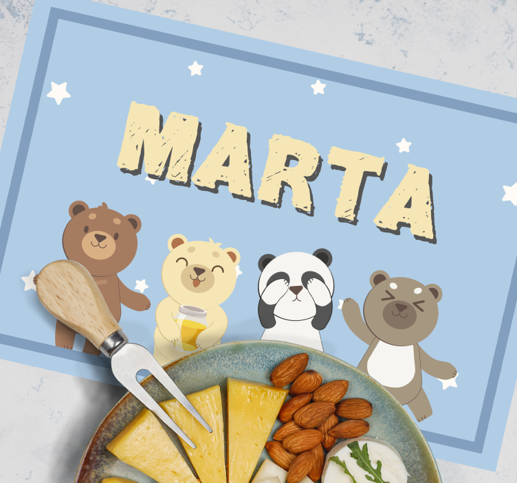 Mantel individual infantil con nombre y ositos - TenVinilo