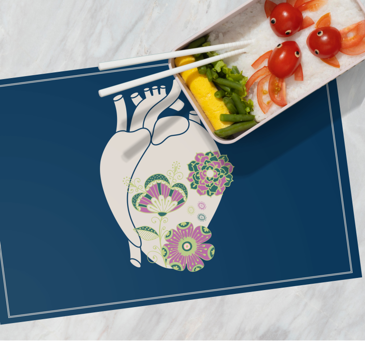 Mantel individual original Corazón anatómico con flores rojas - TenVinilo