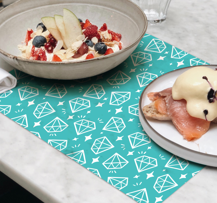 Manteles individuales originales Diamantes sobre fondo turquesa - TenVinilo