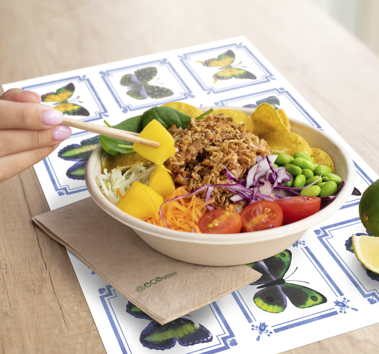 Mantel individual azulejos de mariposas - TenVinilo