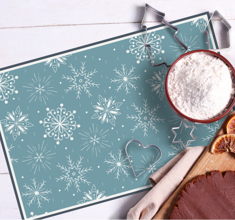 Mantel individual navideño Copos de nieve decorativos azules y bl - TenVinilo