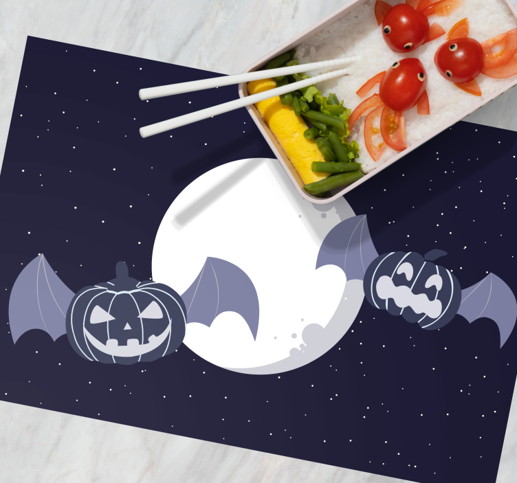 Mantel individual Halloween Caras de calabaza negra en la noche - TenVinilo