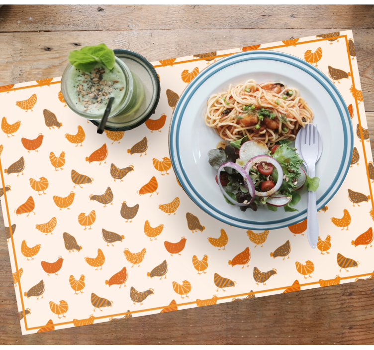 Mantel individual infantil Pollito y pollito patrón naranja - TenVinilo