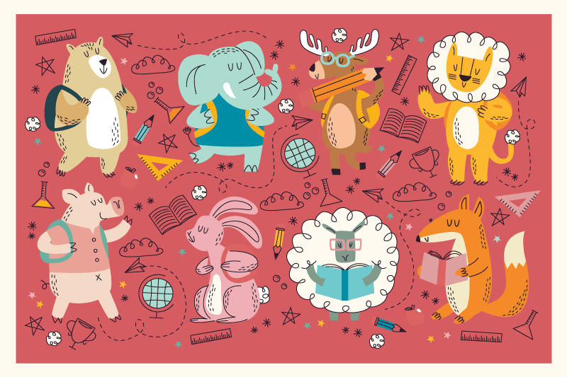 Individual de mesa infantil amigos animales coloridos - TenVinilo
