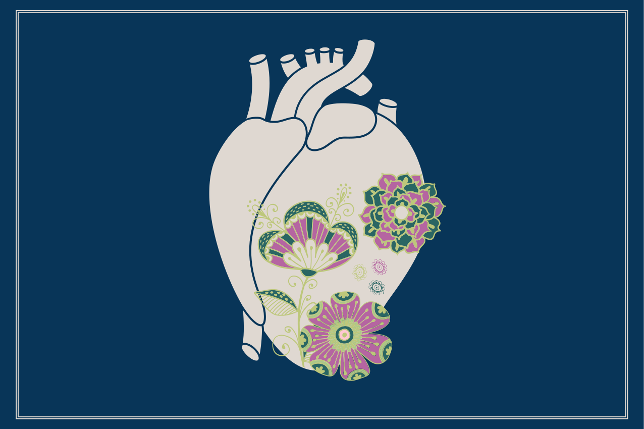 Mantel individual original Corazón anatómico con flores rojas - TenVinilo