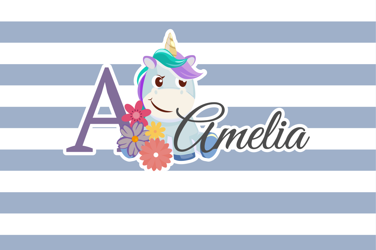 Individual de mesa infantil ilustración de nombre unicornio - TenVinilo