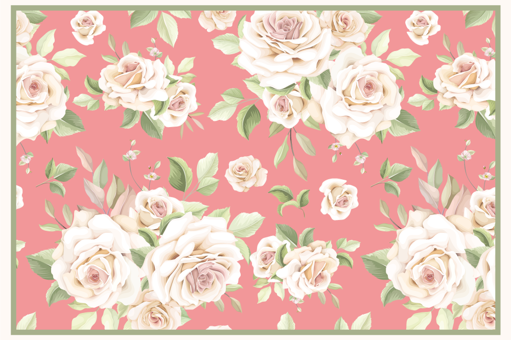 Mantel individual original Rosas blancas vintage fondo rosa - TenVinilo