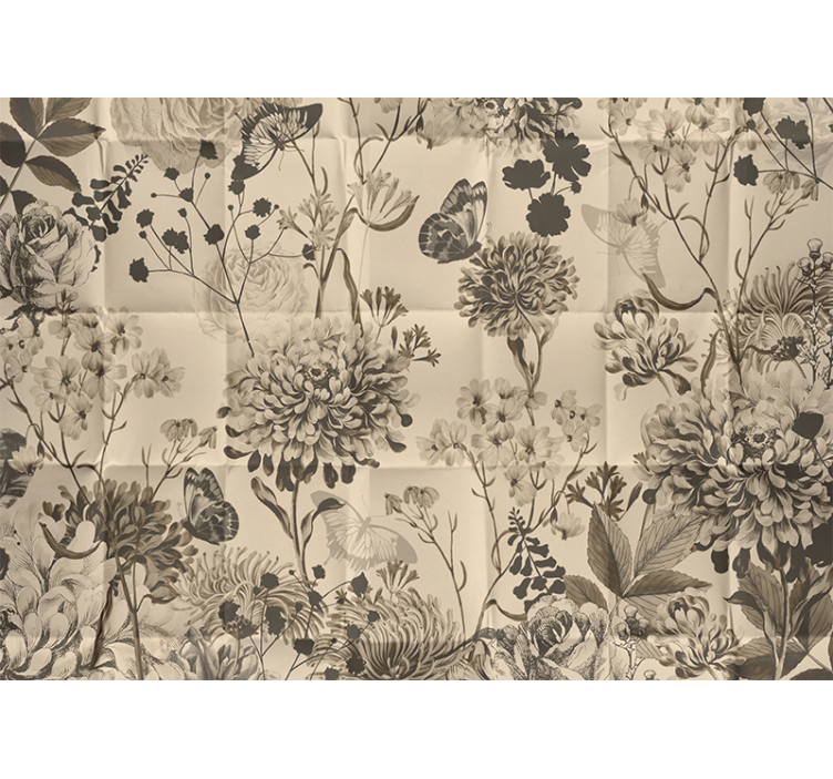 Mural dormitorio matrimonial diseño floral beige - TenVinilo