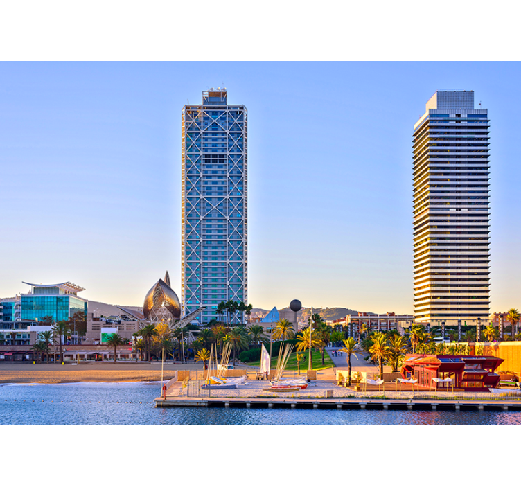 Fotomural Barcelona atardecer Puerto Olímpico - TenVinilo