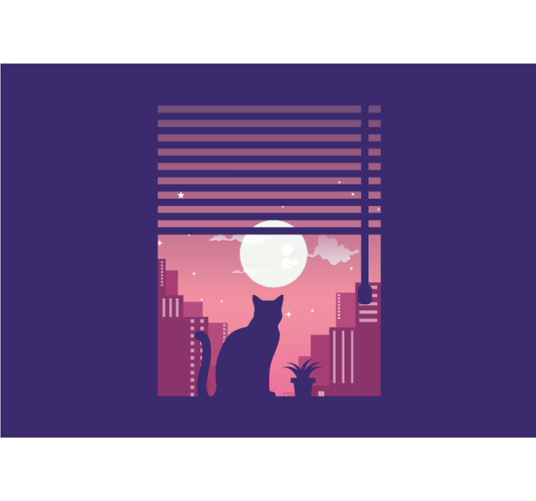 Mural de animales silueta de gato vista nocturna - TenVinilo