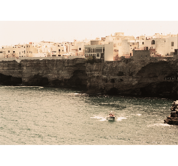 Mural ciudad pueblo costero junto al mar - TenVinilo