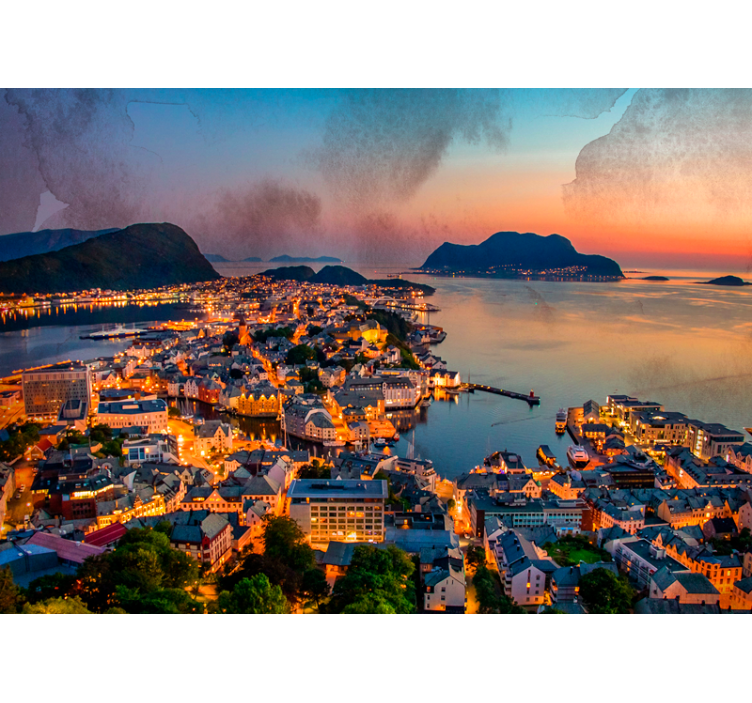 Mural ciudad vista panorámica de la costa - TenVinilo